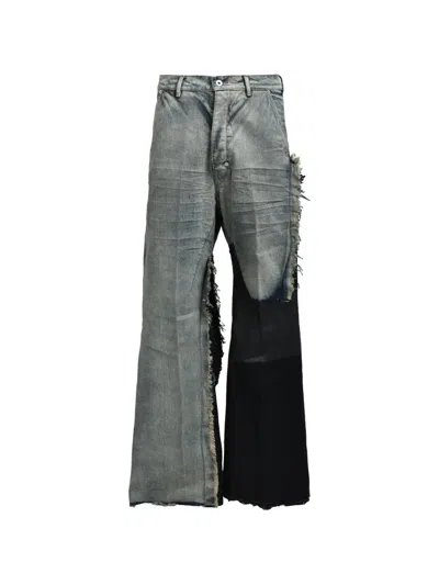 Rick Owens Joris Patchwork Frayed Wide-leg Trousers In Blue
