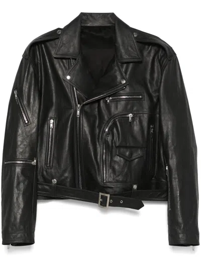 Rick Owens Jumbo Bauhaus Stooges Biker Jacket With Adjustable Waist Belt In Black
