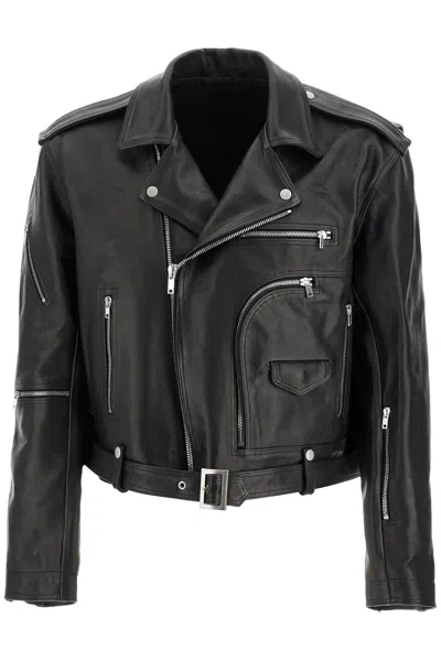 Rick Owens Black Porterville Cropped Jumbo Bauhaus Stooges Leather Jacket