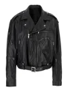Rick Owens 'jumbo' Black Cropped Jacket With Notched Revers And Waist Belt In Leather Woman In Black
