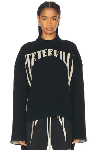 Rick Owens Jumbo Crewneck Sweater In Black & Pearl