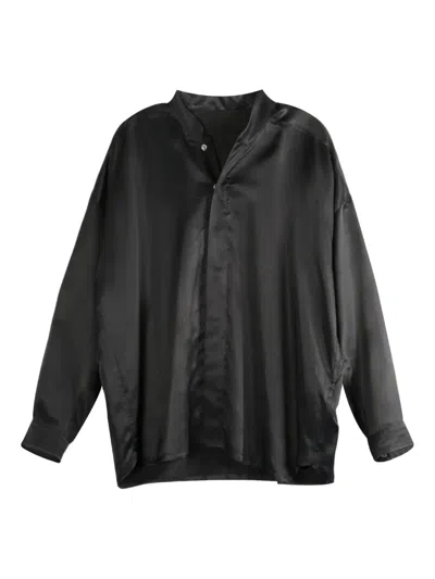 Rick Owens Jumbo Faun Satin Long-sleeve Shirt In Black