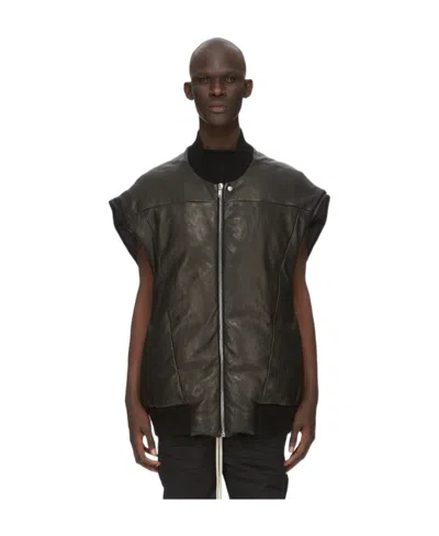 Rick Owens Jumbo Flight Padded Leather Gilet In Black