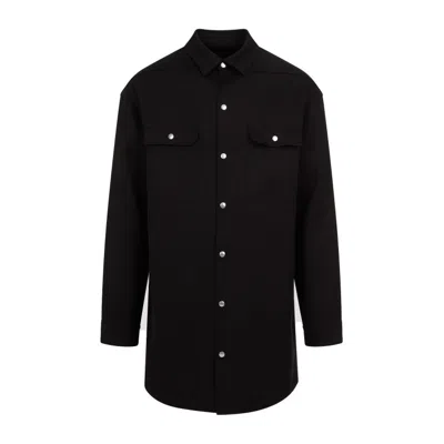 Rick Owens Jumbo Fogpocket Black Silk Wool Shirt