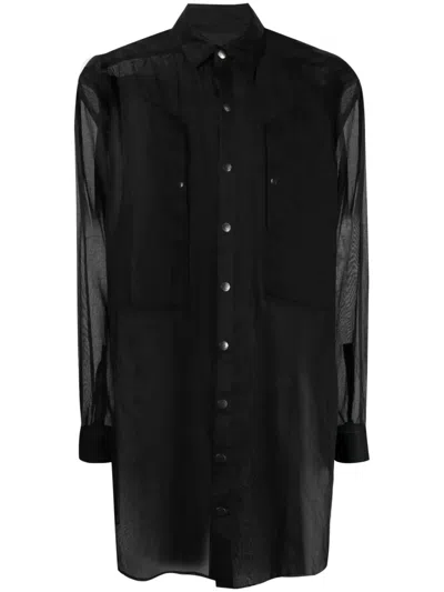 Rick Owens Jumbo Fogpocket Semi-sheer Shirt In 黑色
