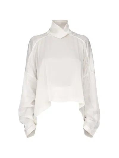 Rick Owens Jumbo High-neck Long-sleeve Blouse In White