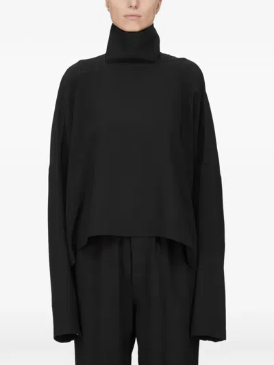 Rick Owens High Neck Long Sleeve Relaxed Top Buttons In Black