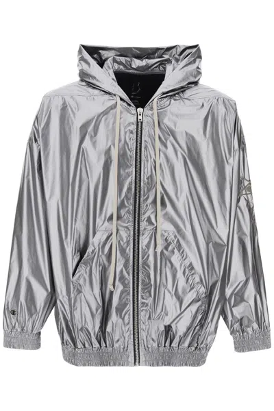Rick Owens Metallic Jumbo Jacket By Jason  And In Silver