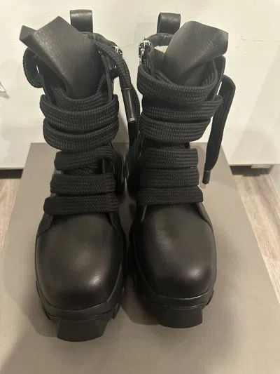 Pre-owned Rick Owens Jumbo Lace Bozo Tractor Boots Black Size 42