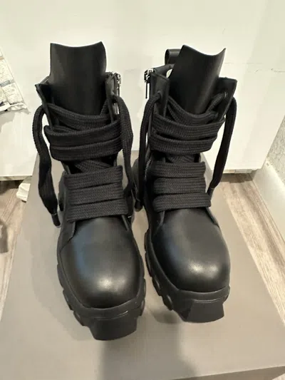 Pre-owned Rick Owens Jumbo Lace Tractor Boots Black Size 43