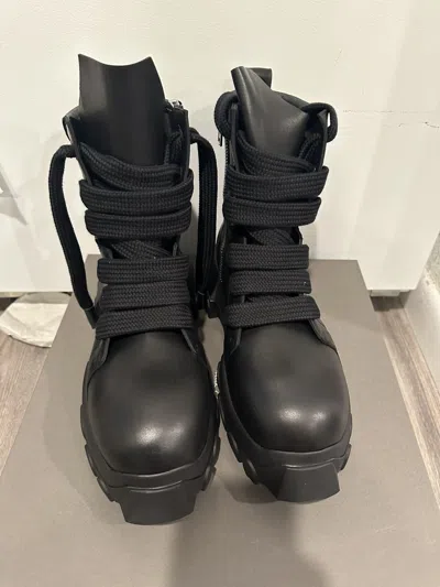 Pre-owned Rick Owens Jumbo Lace Tractor Boots Black Size 44