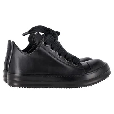 Rick Owens Jumbo Laced Low Top Sneakers In Black Leather