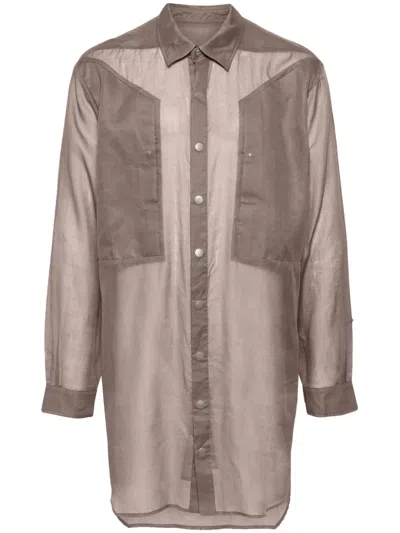 Rick Owens Jumbo Sheer Shirt In Brown