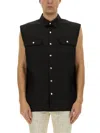 Rick Owens Black Linen Jumbo Sleeveless Outershirt With Pointed Collar