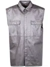Rick Owens Metallilc Leather Sleeveless Snap-up Shirt Jacket