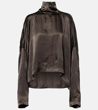 Rick Owens Jumbo Tabard Asymmetric Satin Top In Brown