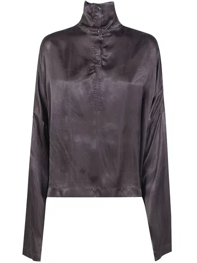 Rick Owens Buttoned High-neck Blouse In Gray