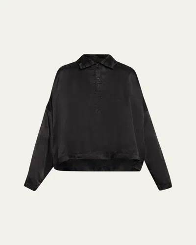 Rick Owens Jumbo Tabard Long-sleeve Satin Crop Top In Black
