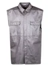 Rick Owens Metallilc Leather Sleeveless Snap-up Shirt Jacket In Grau