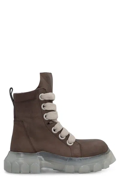 Rick Owens Jumbolace Leather Lace-up Boots In Grey