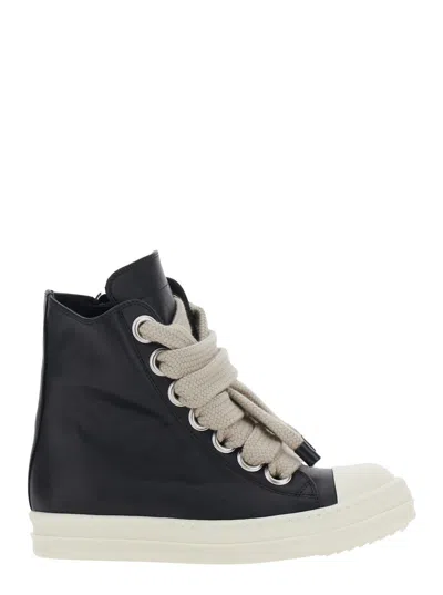 Rick Owens Jumbolaces Black Sneakers With Oversize Laces And Side Zip Closure In Leather Woman In Multi
