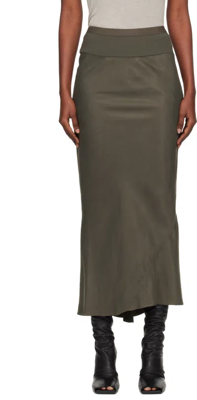 Rick Owens Khaki Concordians Calf Bias Midi Skirt In Green