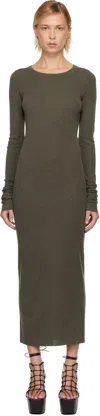 Rick Owens Khaki Concordians Rib Ls Midi Dress In Green