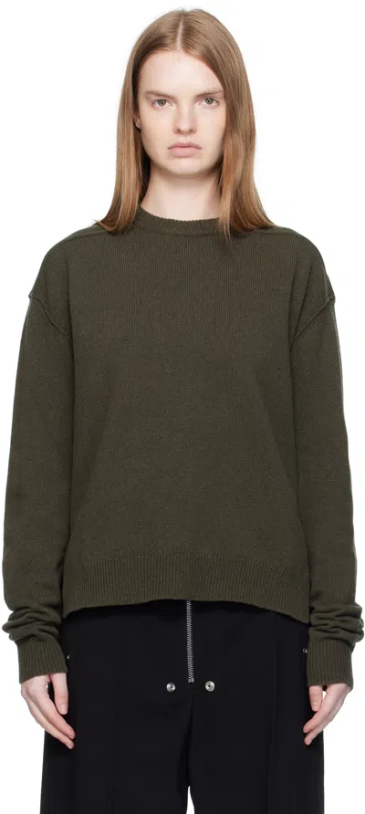 Rick Owens Khaki Concordians Round Neck Sweater In Green