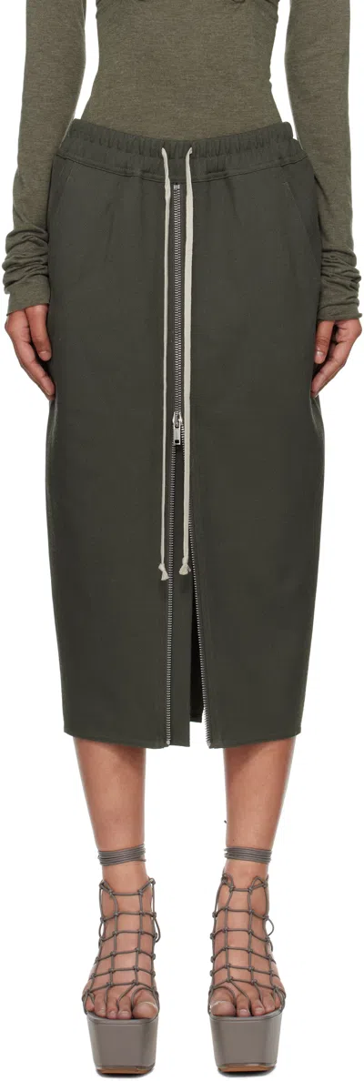 Rick Owens Khaki Concordians Zipped Short Pillar Midi Skirt