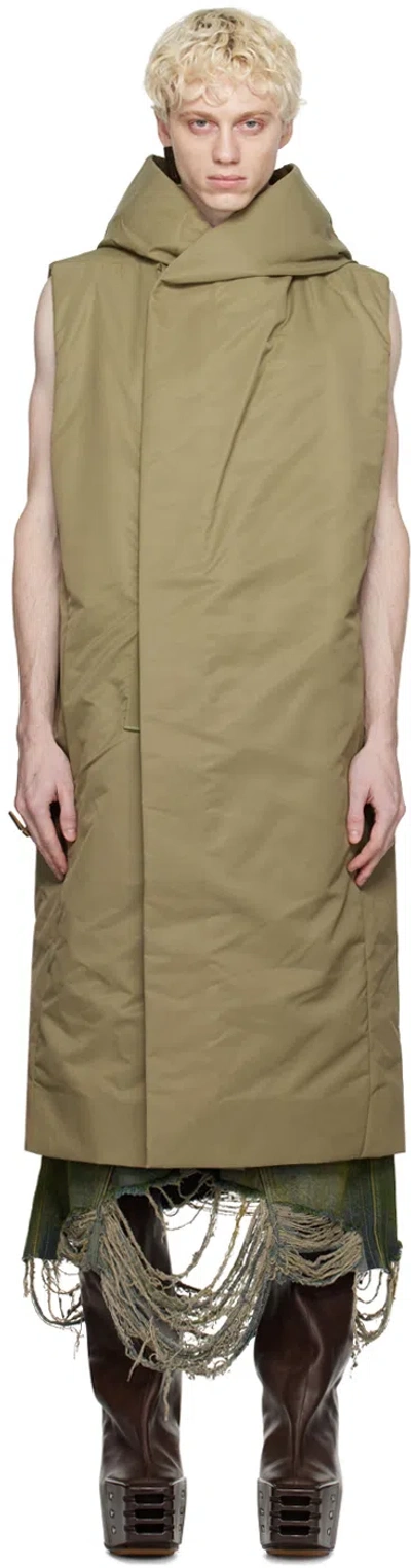 Rick Owens Khaki Hooded Vest In 25 Pale Green