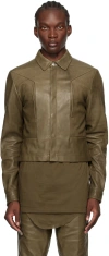 RICK OWENS KHAKI PORTERVILLE ALICE STROBE LEATHER JACKET