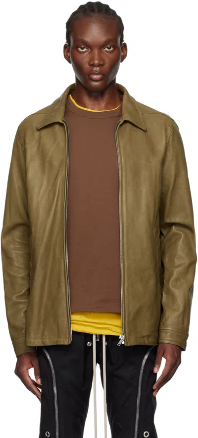 Rick Owens Khaki Porterville Brad Leather Jacket In Brown