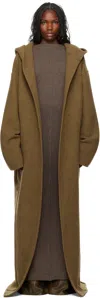 RICK OWENS KHAKI PORTERVILLE HOODED ROBE LONG COAT