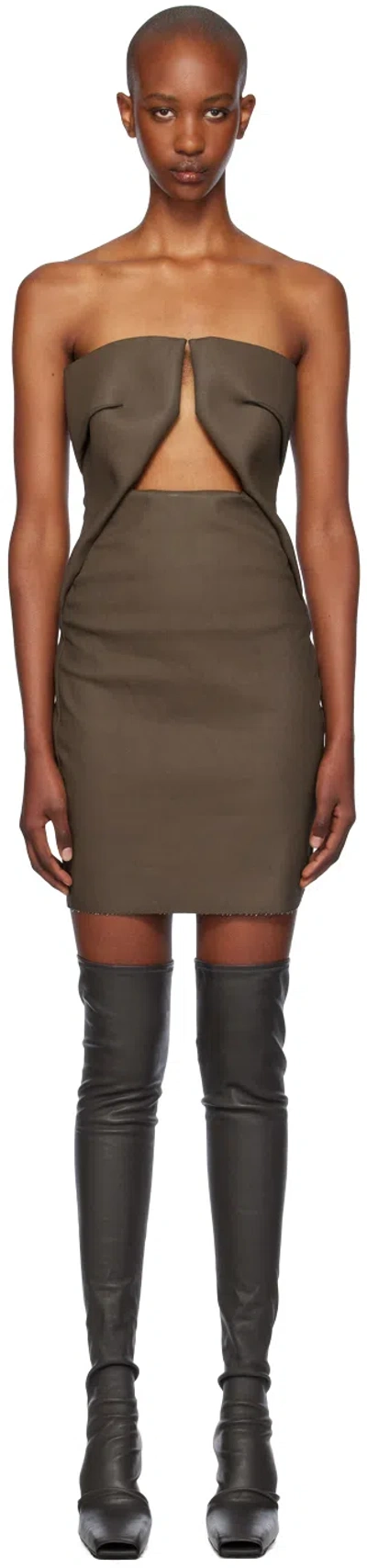 Rick Owens Khaki Porterville Prong Minidress In 35 Bean