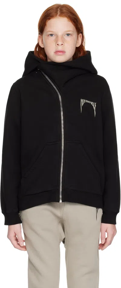 Rick Owens Kids Black Porterville Mountain Hoodie In 0908 Black/pearl
