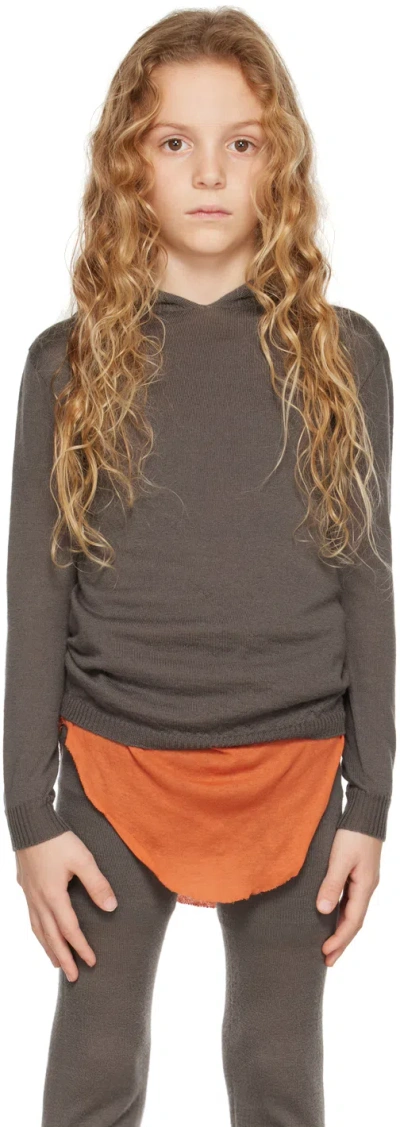 Rick Owens Kids Gray Wool Hoodie In 34 Dust