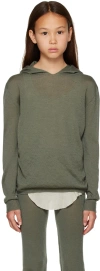 Rick Owens Kids Green Semi-sheer Hoodie In Moss