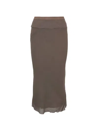 Rick Owens Knee Bias Midi Skirt In Brown