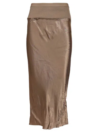 Rick Owens Knee Bias Midi Skirt Skirts Beige In Brown