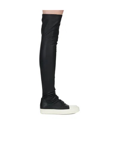 Rick Owens Black Knee-high Sneakers With Platform In Leather Woman In Gray
