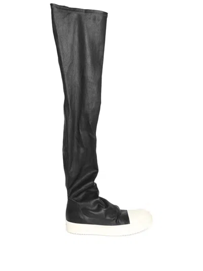 Rick Owens Knee High Stocking Sneakers In Black