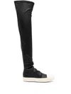Rick Owens Black Leather High Knee Sneakers In Black