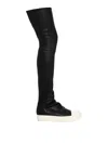 Rick Owens Black Leather High Knee Sneakers In White