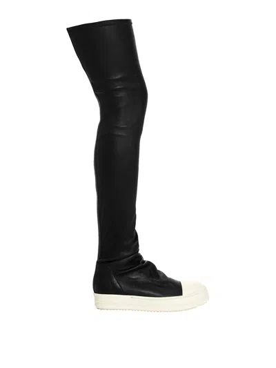 Rick Owens Knee High Stocking Sneaks Boots In White