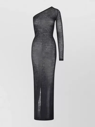Rick Owens Knee Length Dress Fitted Long Sleeve Slit In Black