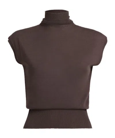 Rick Owens Knit Short Sleeve Top In Brown