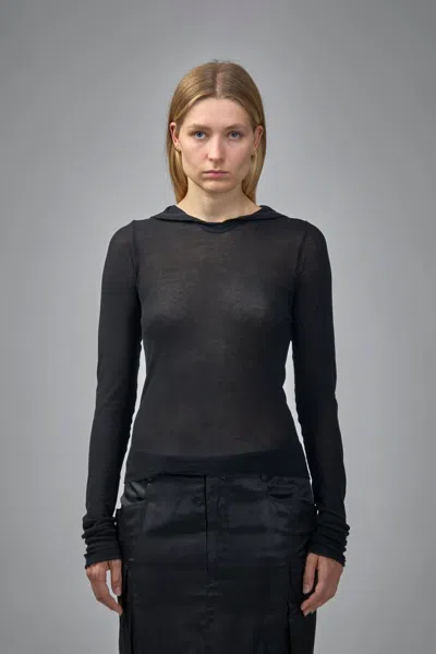 Rick Owens Knit T-shirt Cropped Hooded Rib Ls Tee In Black