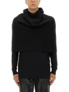 Rick Owens Knitted Cape With Soft Textured Fabric In Black