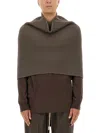 Rick Owens Ribbed Knitted Cape With Structured Collar In Gray