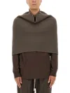 Rick Owens Ribbed Knitted Cape With Structured Collar In Gray